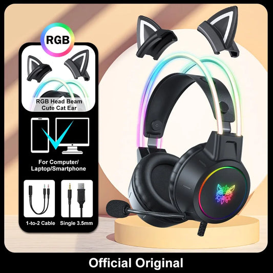 ONIKUMA X15 Pro Over-Ear Headphones Gaming Headset Wired Cancelling Earphones Pink Cat Ears Rgb.
Immerse yourself in a symphony of light and sound with our LED headphones.